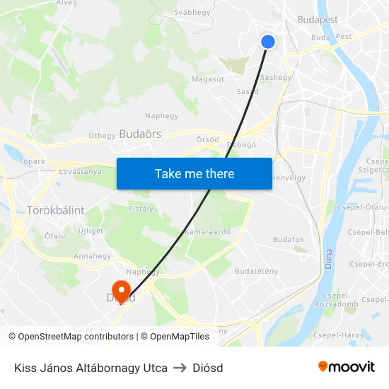 Kiss János Altábornagy Utca to Diósd map