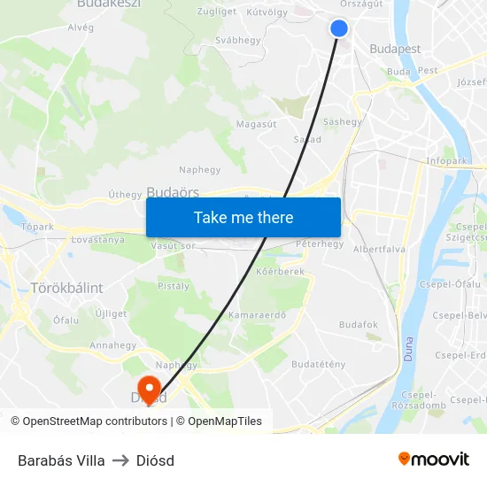 Barabás Villa to Diósd map