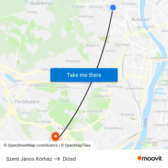 Szent János Kórház to Diósd map