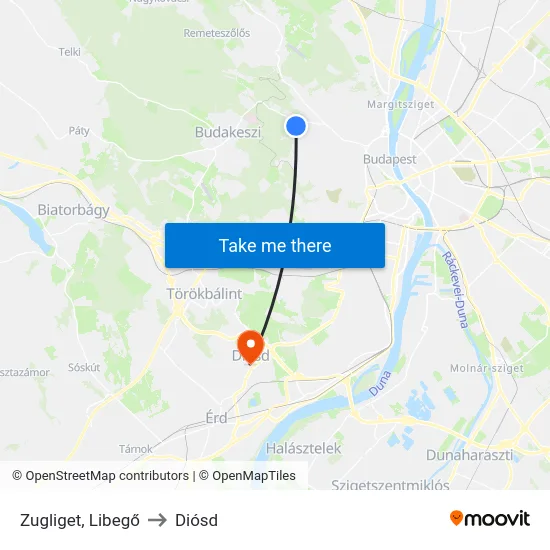 Zugliget, Libegő to Diósd map