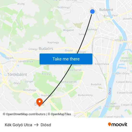Kék Golyó Utca to Diósd map