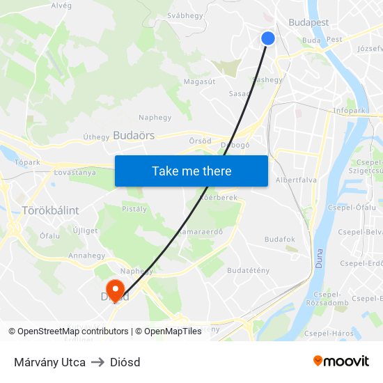 Márvány Utca to Diósd map