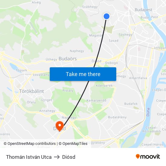 Thomán István Utca to Diósd map