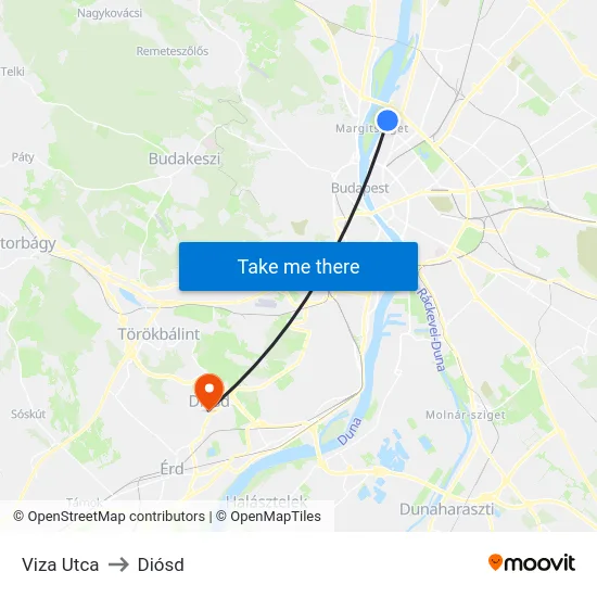 Viza Utca to Diósd map