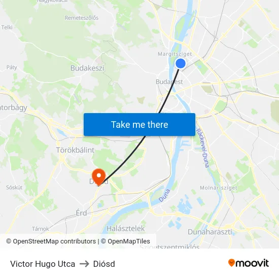 Victor Hugo Utca to Diósd map