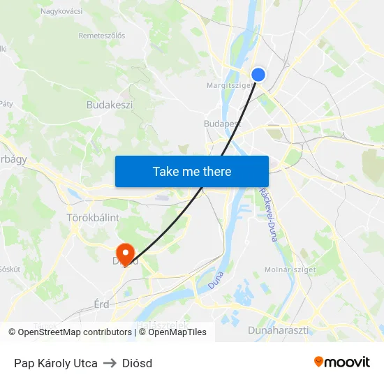 Pap Károly Utca to Diósd map