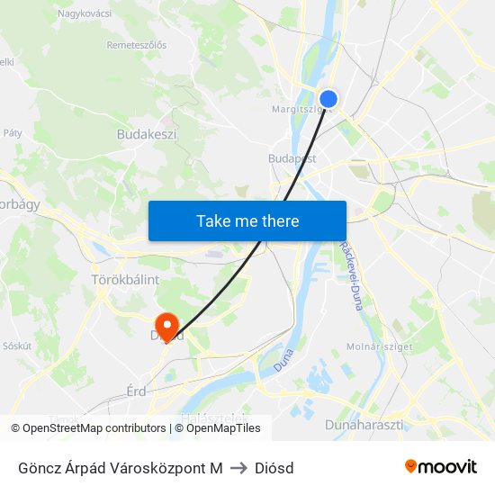 Göncz Árpád Városközpont M to Diósd map