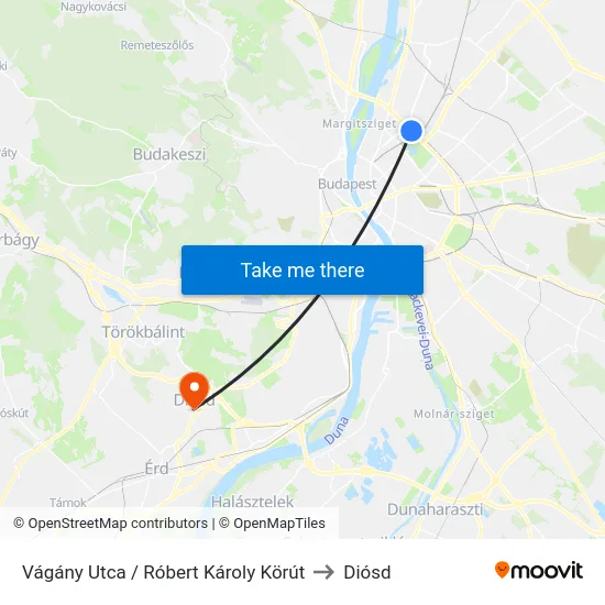 Vágány Utca / Róbert Károly Körút to Diósd map