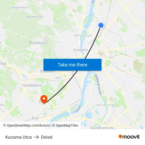 Kucsma Utca to Diósd map