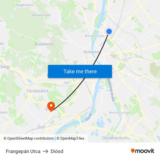 Frangepán Utca to Diósd map