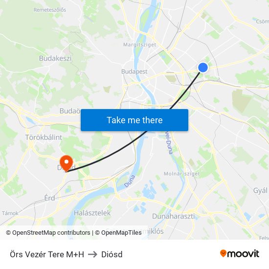 Örs Vezér Tere M+H to Diósd map