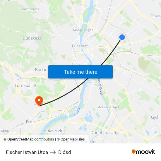 Fischer István Utca to Diósd map