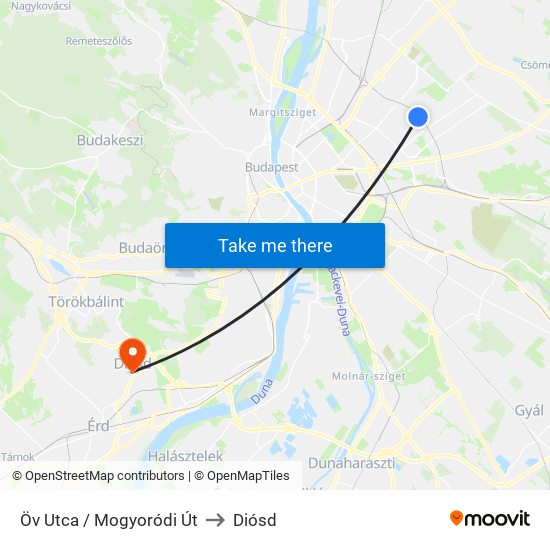 Öv Utca / Mogyoródi Út to Diósd map