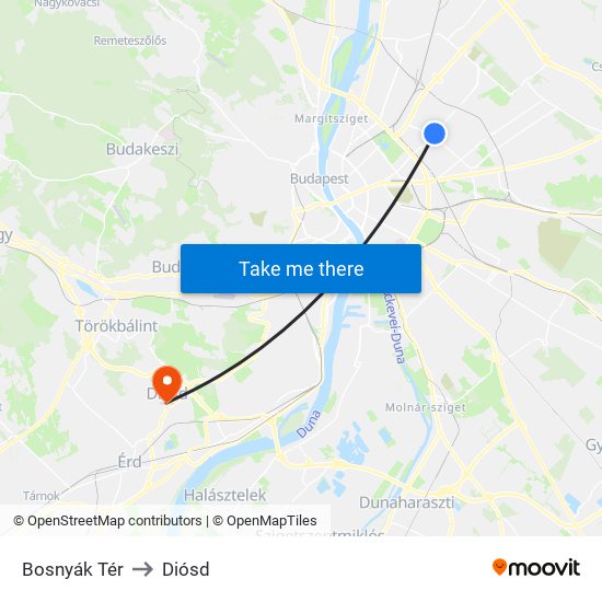 Bosnyák Tér to Diósd map