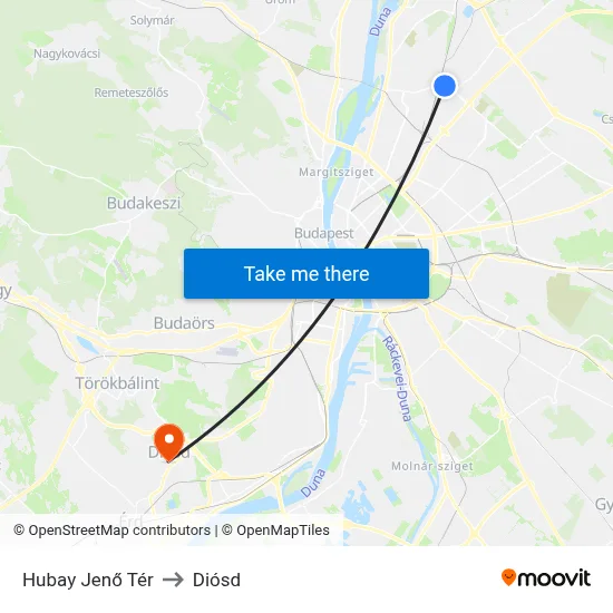 Hubay Jenő Tér to Diósd map