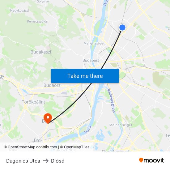 Dugonics Utca to Diósd map