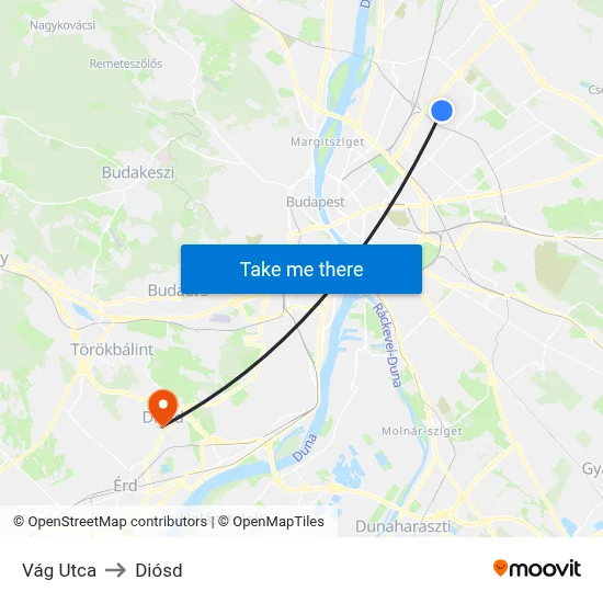 Vág Utca to Diósd map