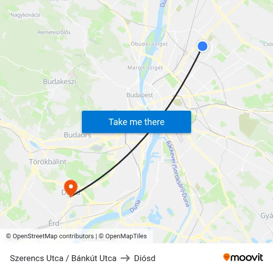 Szerencs Utca / Bánkút Utca to Diósd map