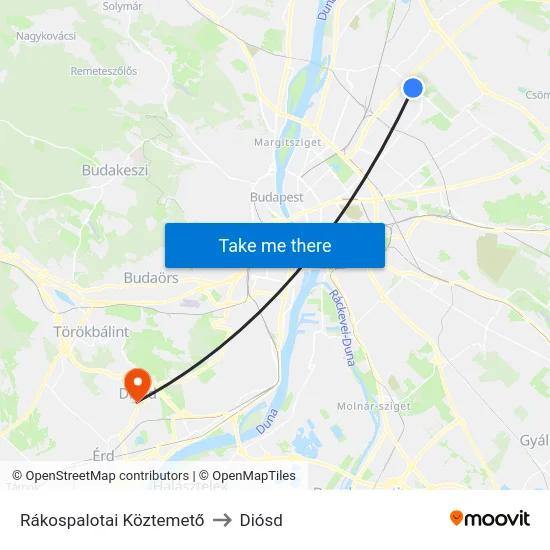 Rákospalotai Köztemető to Diósd map