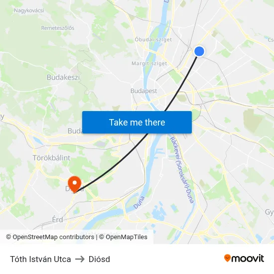 Tóth István Utca to Diósd map