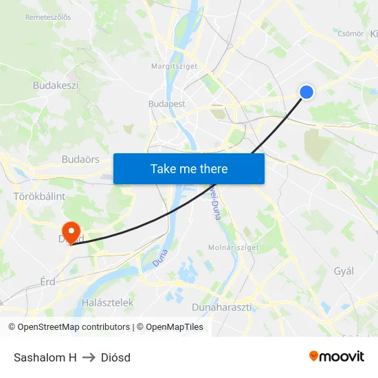 Sashalom H to Diósd map