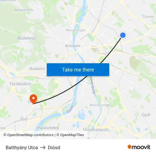 Batthyány Utca to Diósd map
