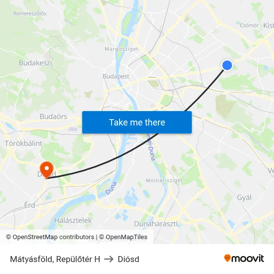 Mátyásföld, Repülőtér H to Diósd map