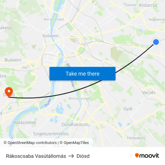 Rákoscsaba Vasútállomás to Diósd map
