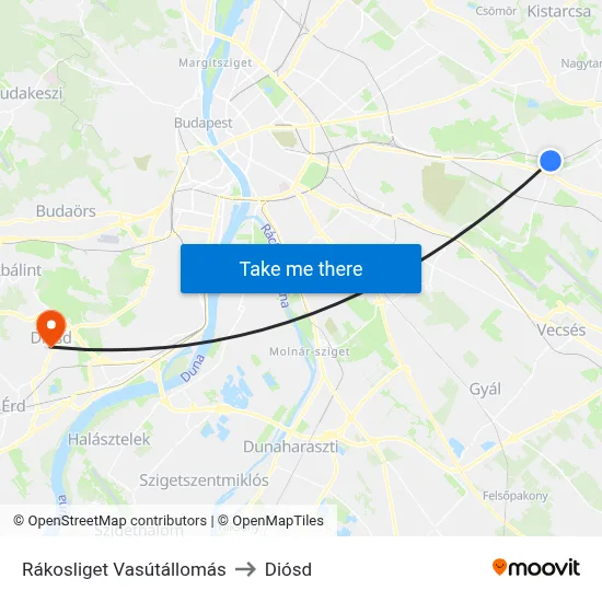 Rákosliget Vasútállomás to Diósd map