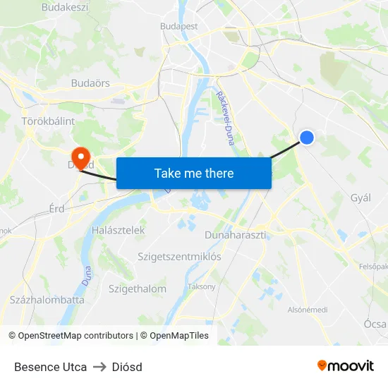 Besence Utca to Diósd map