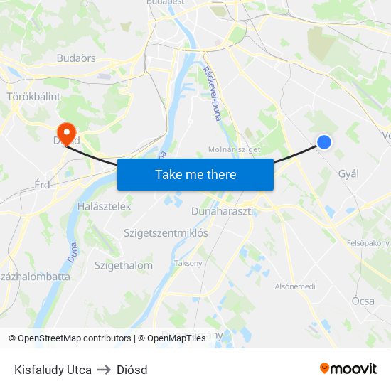 Kisfaludy Utca to Diósd map