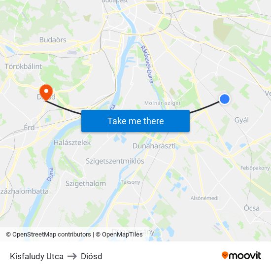 Kisfaludy Utca to Diósd map