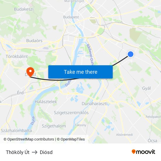 Thököly Út to Diósd map