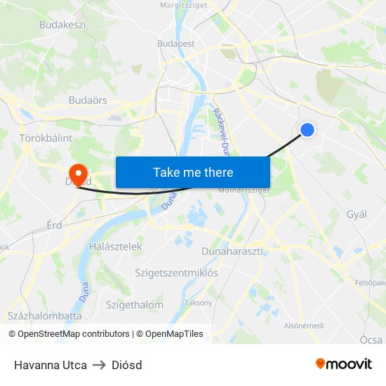 Havanna Utca to Diósd map