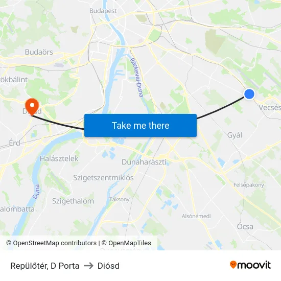 Repülőtér, D Porta to Diósd map
