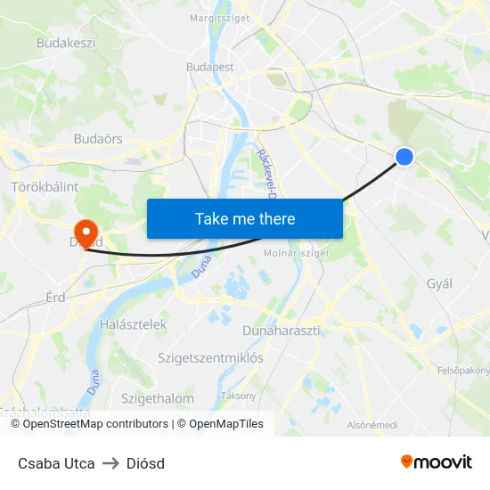 Csaba Utca to Diósd map