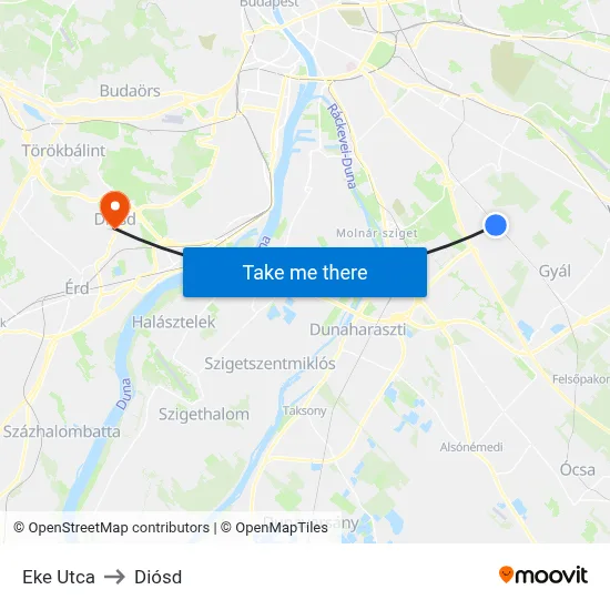 Eke Utca to Diósd map