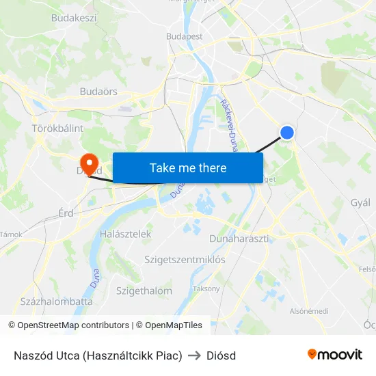 Naszód Utca (Használtcikk Piac) to Diósd map