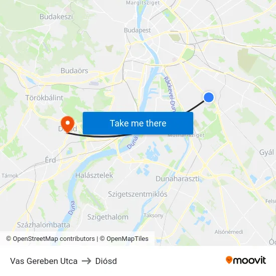 Vas Gereben Utca to Diósd map