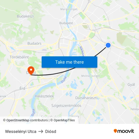 Wesselényi Utca to Diósd map