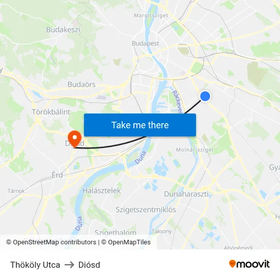 Thököly Utca to Diósd map