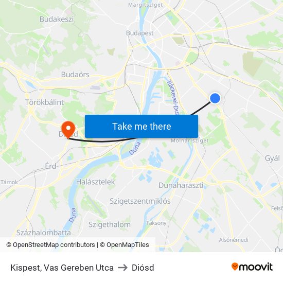 Kispest, Vas Gereben Utca to Diósd map