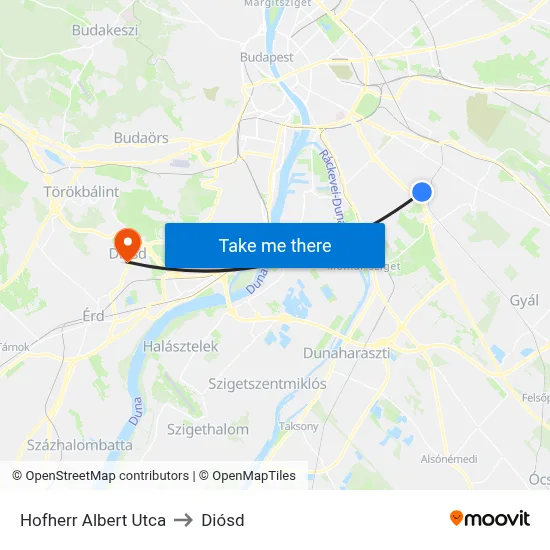 Hofherr Albert Utca to Diósd map