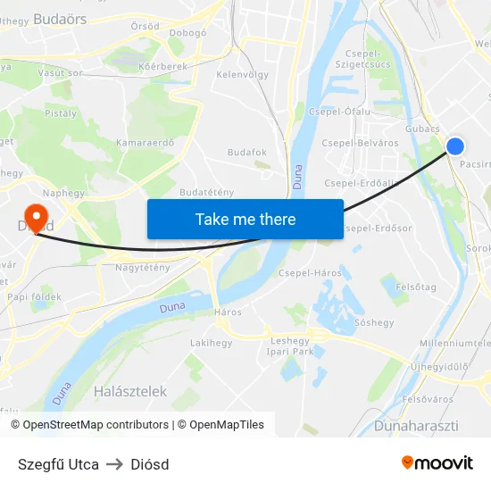 Szegfű Utca to Diósd map