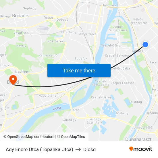 Ady Endre Utca (Topánka Utca) to Diósd map
