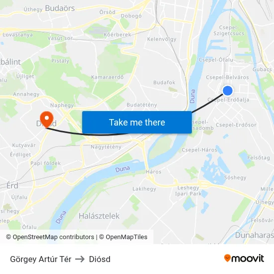 Görgey Artúr Tér to Diósd map