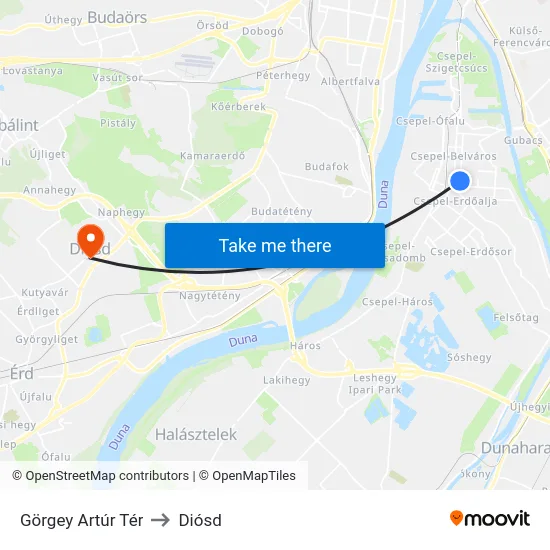 Görgey Artúr Tér to Diósd map