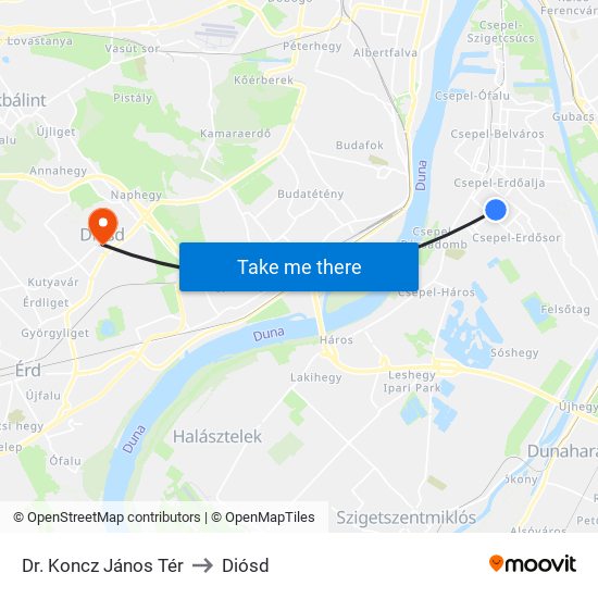 Dr. Koncz János Tér to Diósd map