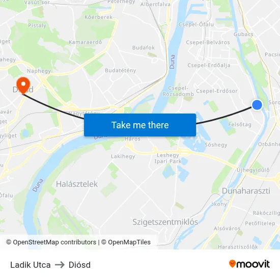 Ladik Utca to Diósd map