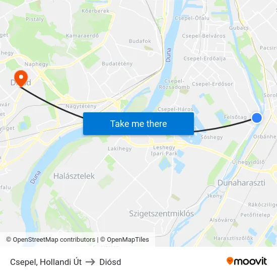 Csepel, Hollandi Út to Diósd map